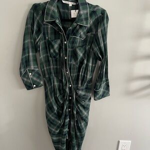 Veronica Beard Dark Green Plaid Midi Shirt Dress